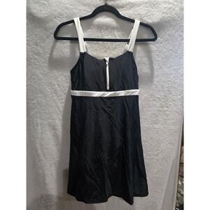 Lands' End Women Black White Colorblock Zip Front Swim Dress XL 18 NEW One Piece